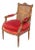 Vintage French Provincial Red Velvet Arm Chair With Cane Back & Goose Down Fill For Sale