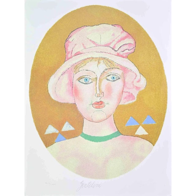 Franco Gentilini, Portrait in the Grey Oval, Lithograph, 1981 For Sale - Image 3 of 3