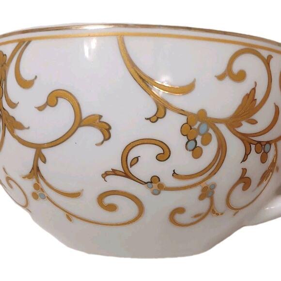 Blue 1970s Grace's Teaware Large Tea Cup & Saucer Blue Gold Paisely Floral Scrolls Regency For Sale - Image 8 of 16