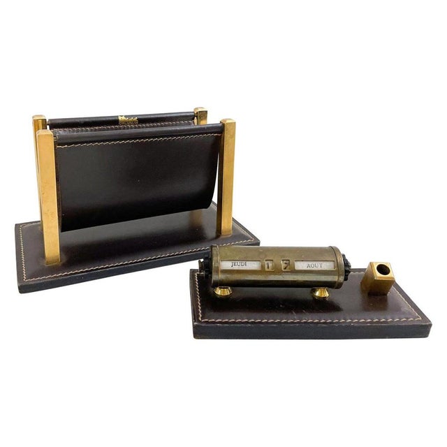 Mid-Century Letter Holder and Calendar in Leather, Delvaux, Belgium, 1970s, Set of 2 For Sale - Image 6 of 6