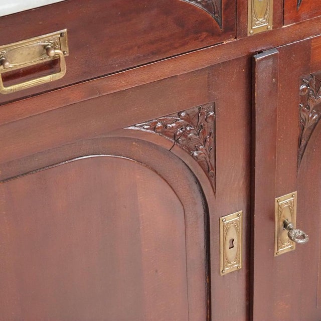 Brown Antique Gründerzeit Sideboard with Grey-White Marble Top, 1900s For Sale - Image 8 of 17