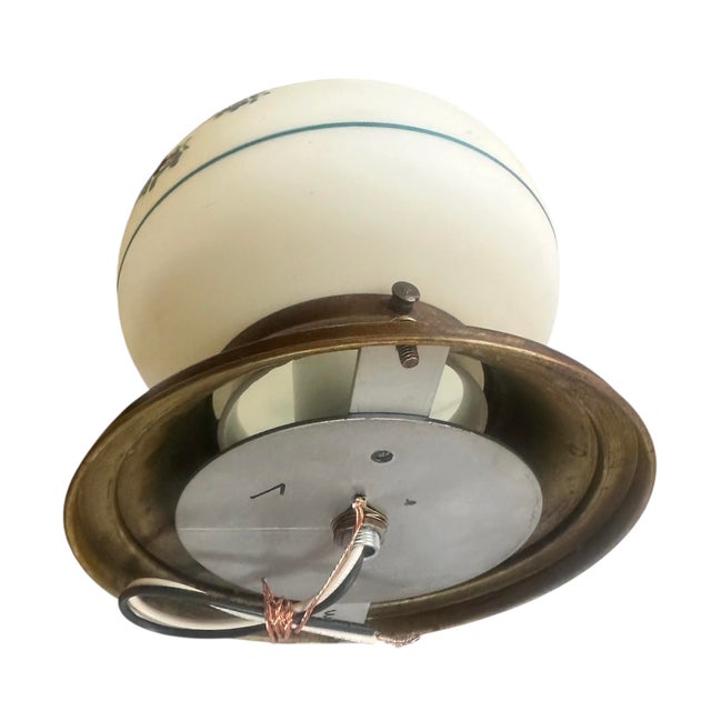 American Vintage Painted Cased Glass Botanical Motif Flushmount Fixture on Old Brass Holder, Circa 1920 For Sale - Image 3 of 4