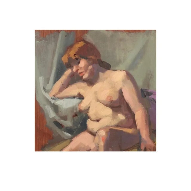 Wood Circa 1999, Vintage Artist Signed Nude Oil Painting of a Woman, on Wood Board, Signed Al Geary For Sale - Image 7 of 10