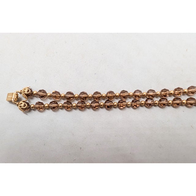 Brown Vintage 1960s Signed Napier 2-Strand Goldtone Faux-Topaz Beaded Bracelet For Sale - Image 8 of 8