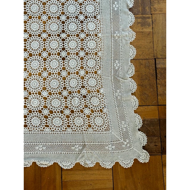 Vintage Handmade Crochet Coverlet Throw Blanket or Tablecloth Cottagecore Home Decor For Sale In New York - Image 6 of 12