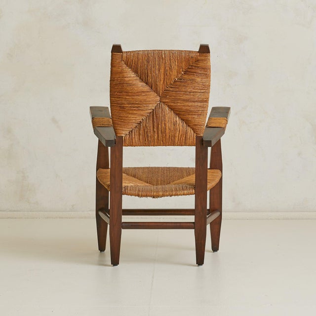 Modern French Wood + Rush Armchair in Manner of Charlotte Perriand, 1940s For Sale - Image 3 of 18