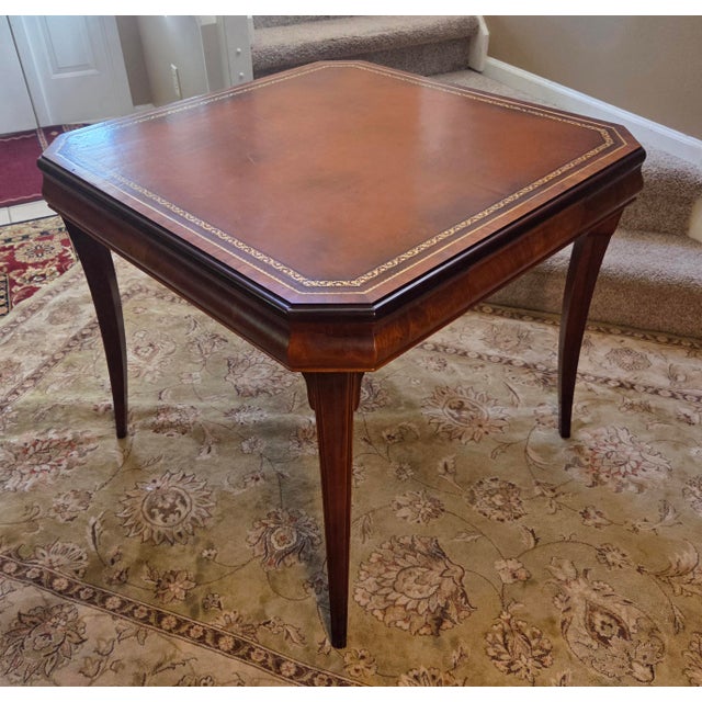 Mid 20th Century Vintage Leather Top Embossed Game Card Table For Sale - Image 5 of 13