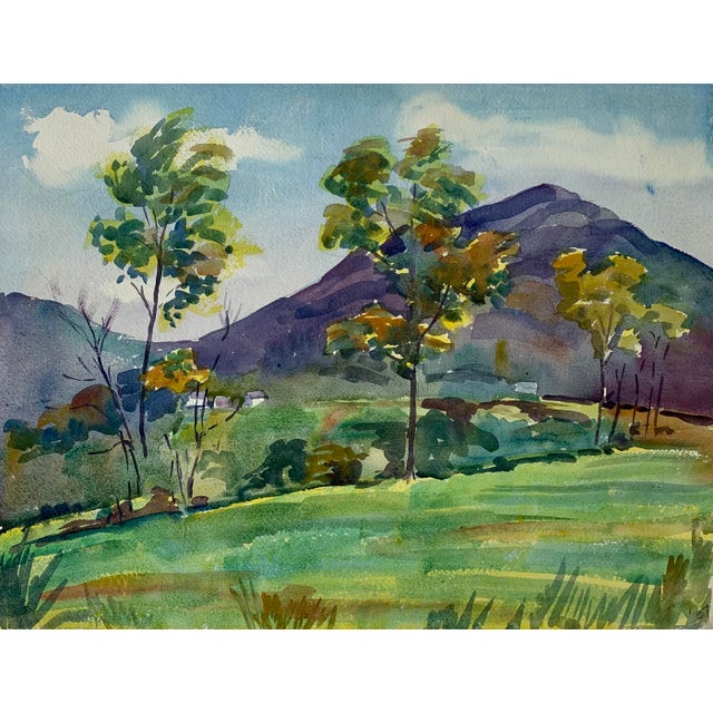 Mid 20th Century 1930s Landscape Watercolor Paintings, Two-Sided Pier Docks and Mountains For Sale - Image 5 of 6