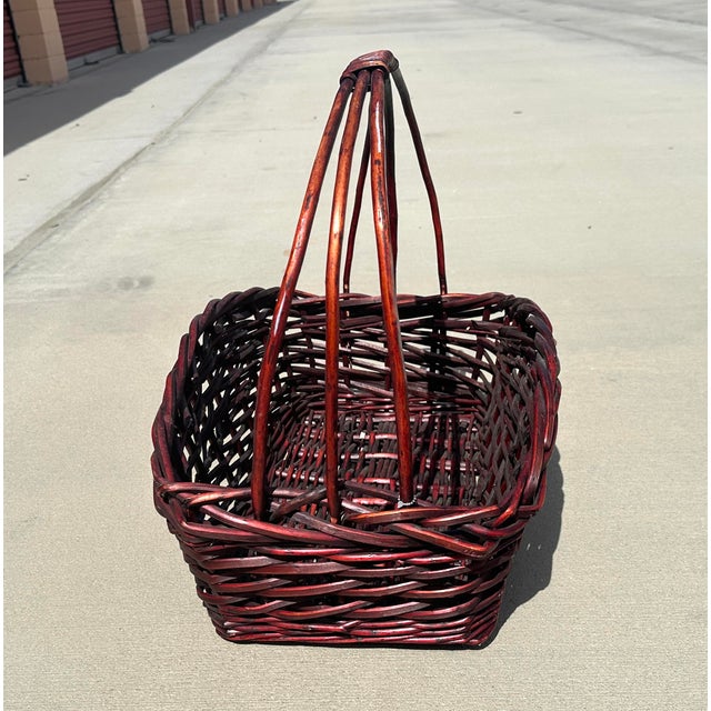 Large Woven Rattan/Wicker Gathering Basket For Sale - Image 4 of 6