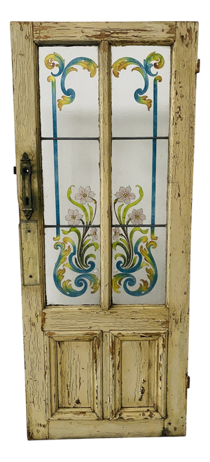 Art Deco Style Doorway in Patinated Fir and Painted Glass