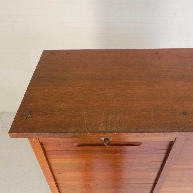Oak Roller Shutter Cabinet with 3 Shutters, 180 Cm High, 1950s For Sale - Image 16 of 18