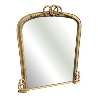 Large Antique English Arched Top Gilt Rope Twist Overmantle Mirror, 1800s For Sale