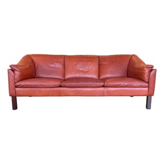 Mid-Century Danish Modern Leather Sofa by Hj Møbler For Sale