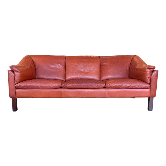 Mid-Century Danish Modern Leather Sofa by Hj Møbler For Sale