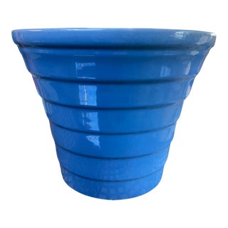Vintage Mid Century Modern Ceramic Bauer Step Blue Planter #8 Los Angeles For Sale
