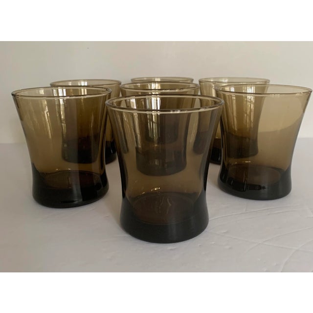 Mid-Century Modern Linden Moka Anchor Hocking Smoke Brown Glasses - Set of 7 For Sale - Image 3 of 9