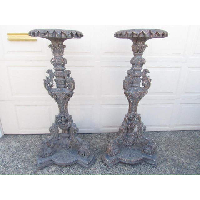 Pair of Antique Italian Baroque Style Torchères For Sale - Image 4 of 18