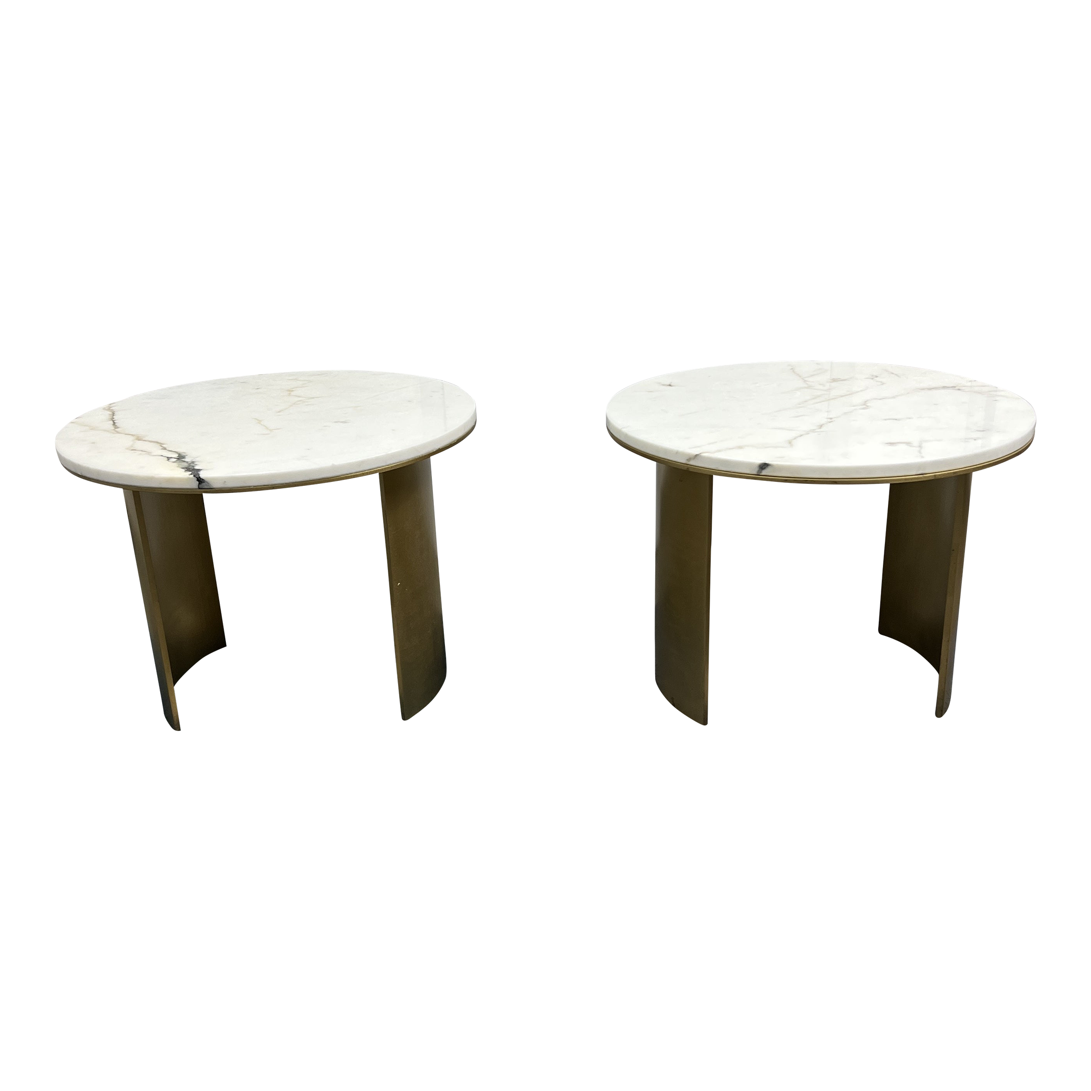 Custom Design Carrera Marble Side Tables + Brass Bases, a Pair - image 0