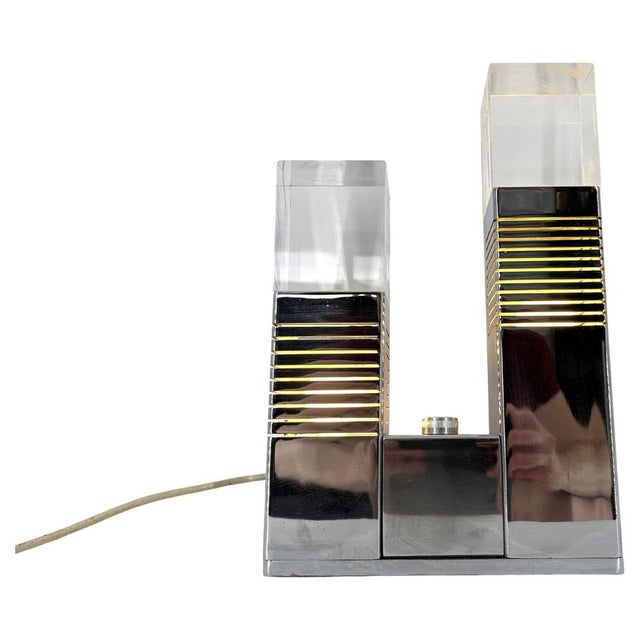 Vintage Chrome and Acrylic Glass Table Lamp attributed to Gaetano Missaglia, 1970s For Sale - Image 13 of 13