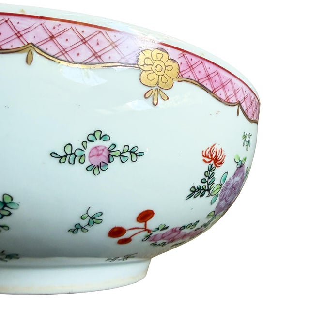 Large Vintage Chinese Famille Rose Pink Floral Hand-Painted Porcelain Bowl For Sale - Image 10 of 11