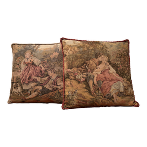 Large Pair Vintage French Tapestry Pillows