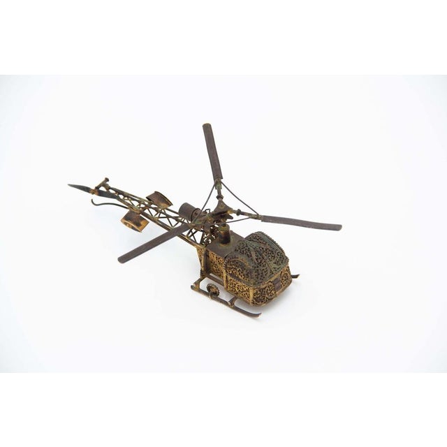Helicopter Miniature in Golden Silver For Sale - Image 4 of 4