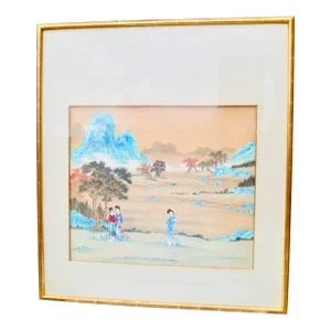 Chinese Watercolor Maidens in Landscape