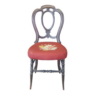 Antique Victorian Mahogany Serpentine Balloon Back Floral Needlepoint Side Chair For Sale