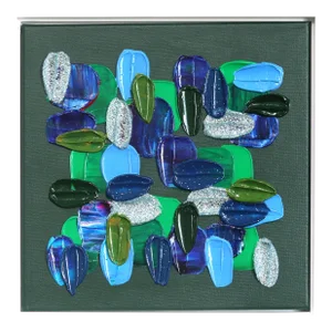 Fresh Cut - Impasto Thick Paint Green Blue Abstract Painting With White Frame Original Artwork by Shiri Phillips
