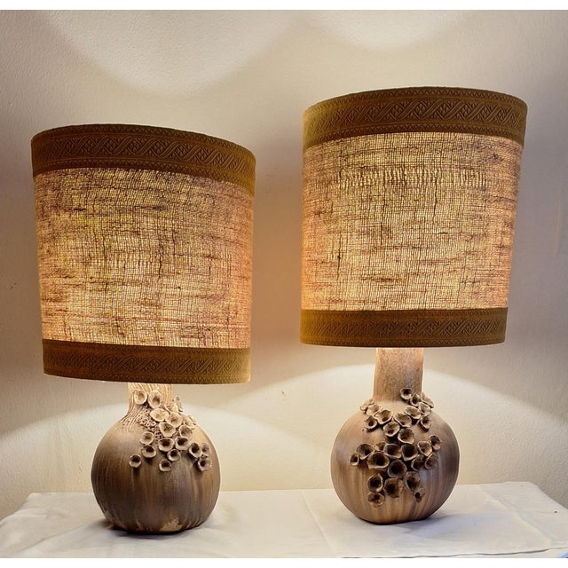 Vintage Table Lamps with Brown Ceramic Bases and Fabric Shades, 1970s, Set of 2 For Sale - Image 11 of 11