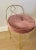 Charming vanity stool in lacquered brass with a mauve, brushed cotton seat cover. Measures 23" tall with a seat diameter...