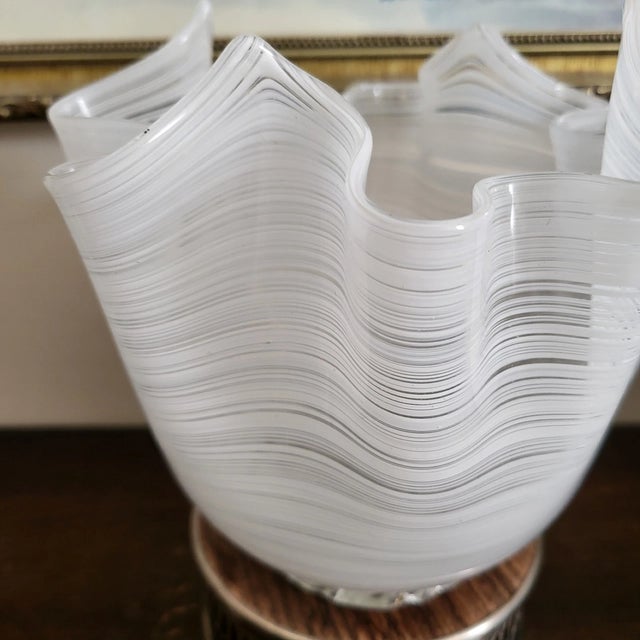 Murano Vintage Murano Style Handkerchief Vase With Filigrana Striped Pattern For Sale - Image 4 of 8