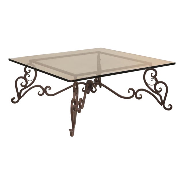 Baroque Style Wrought Iron and Glass Low Table, 20th Century For Sale
