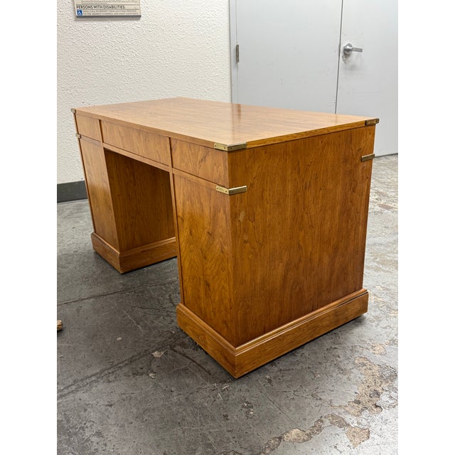 Wood National Mt. Airy Campaign Oak Desk, Vintage For Sale - Image 7 of 12