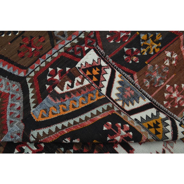 1970s Vintage Handmade Wool Cotton Black Turkish Runner Rug For Sale - Image 11 of 11