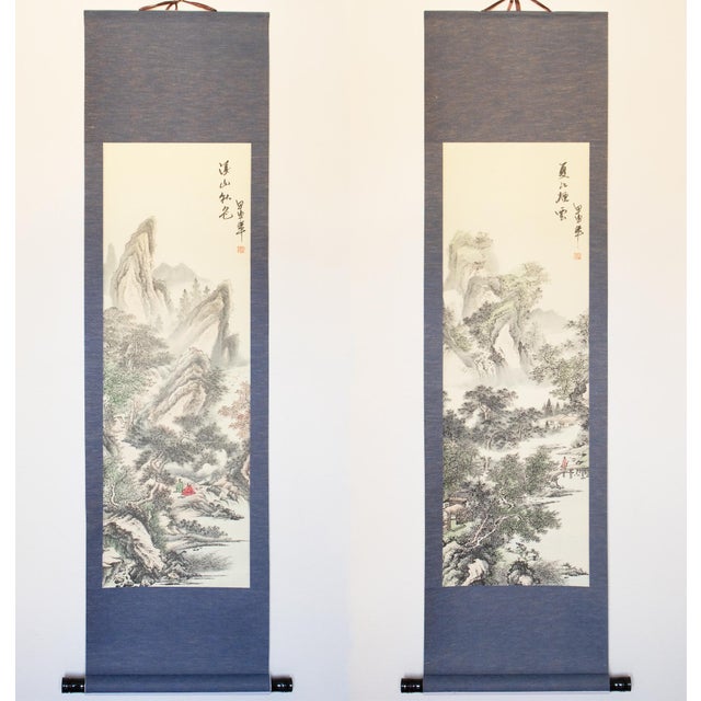 Heisei Era Japanese Monochrome Landscape Printed Scroll - A Pair For Sale - Image 18 of 18