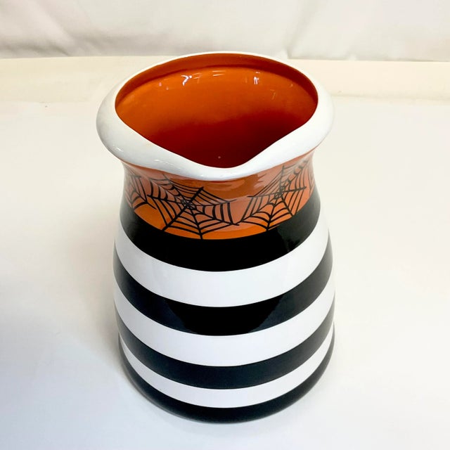 Ceramic Vintage Americana Boho Chic Halloween Spider Web Pitcher For Sale - Image 7 of 8
