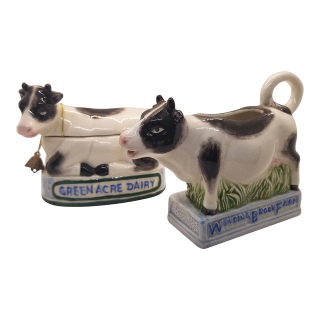1996 Fitz & Floyd Cow Omnibud Creamer and Sugar Bowl Set- 2 Pieces For Sale