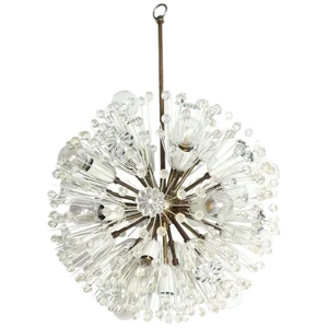 1950s Emil Stejnar "Snowball" Brass and Hand Cut Crystal Hanging Pendant