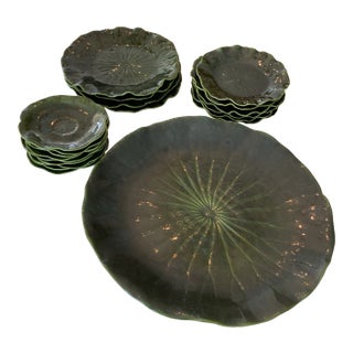 Metlock Potteries “Lotus” by Poppytrail California Green Tableware, 1970’s - 20 Pieces For Sale