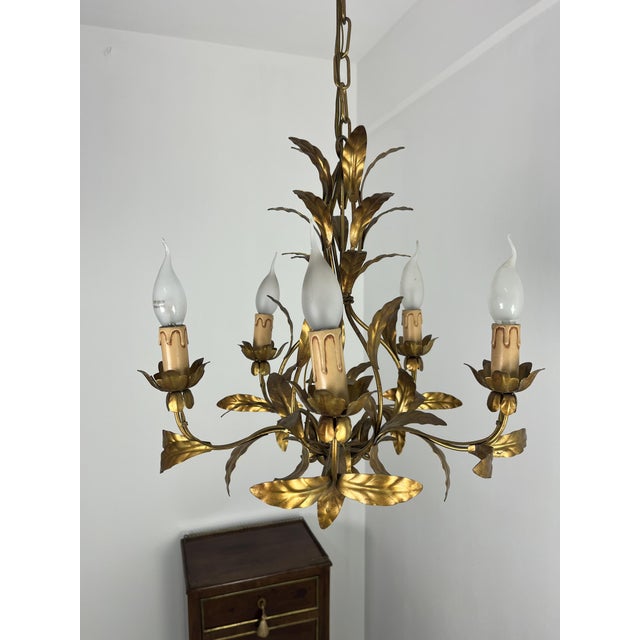 Mid-Century Modern Italian Five-Light Wrought Iron Chandelier, 1950s For Sale - Image 3 of 12