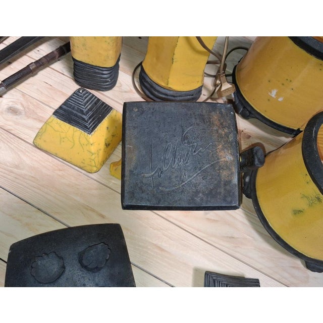 Art Deco Desk Set in Yellow and Black Crackled Ceramic, 1930s, Set of 7 For Sale - Image 4 of 9