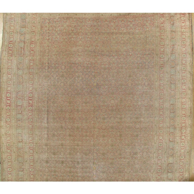 1920s Antique Tabriz Carpet Handmade Persian Rug in Floral Gold Light Blue Coral Taupe For Sale - Image 5 of 7