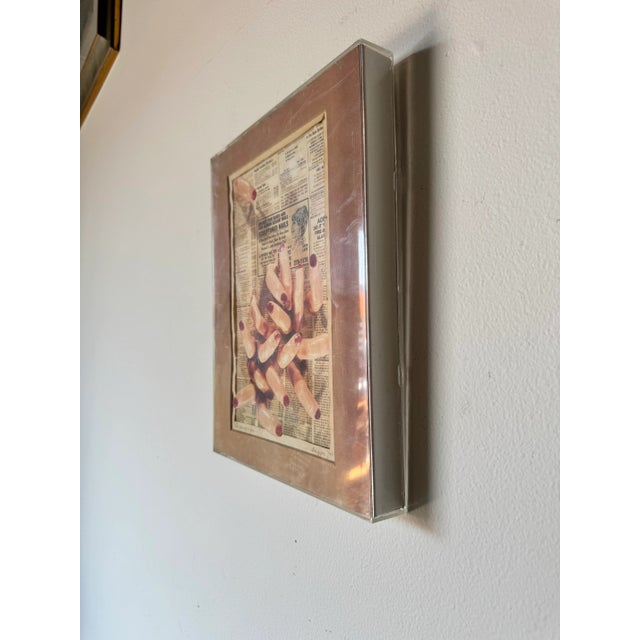1987 Vintage Collage “Let Your Fingers” Wall Art Painting by Polizzotto – Framed/ Sold For Sale - Image 4 of 12