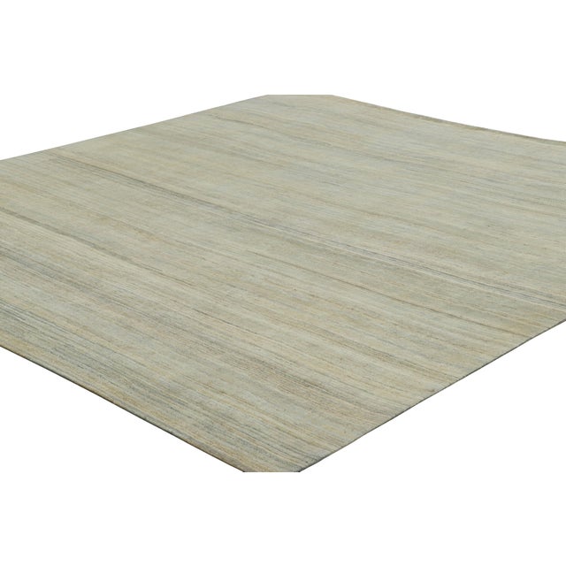 Rug & Kilim Rug & Kilim’s Textural Rug With Green, Beige and Light Blue Stripes and Striae For Sale - Image 4 of 7