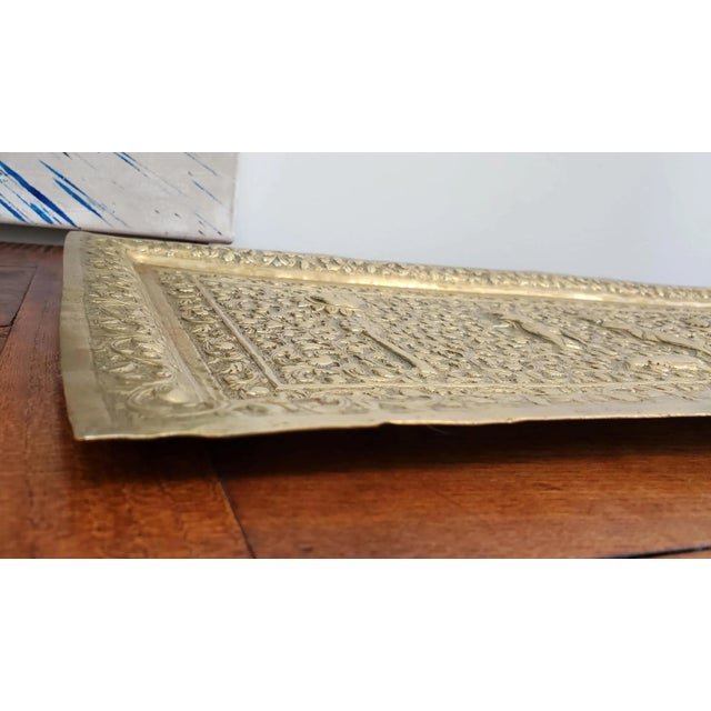 Indian 19th Century Indian Brass Wall Plaque With Hindu Deities and Floral Relief For Sale - Image 3 of 12