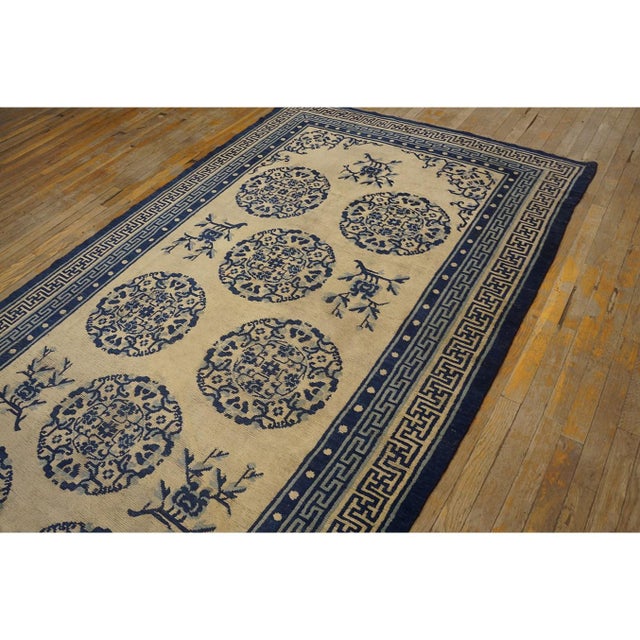 Mid-19th Beige Greek Key Antique Chinese Ningxia Carpet Knotted 5'2" X 10'2" Rug For Sale - Image 9 of 9