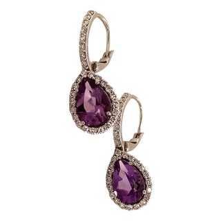 Natural Amethyst Diamond Earrings 14k Gold 4.25 Tcw Certified For Sale
