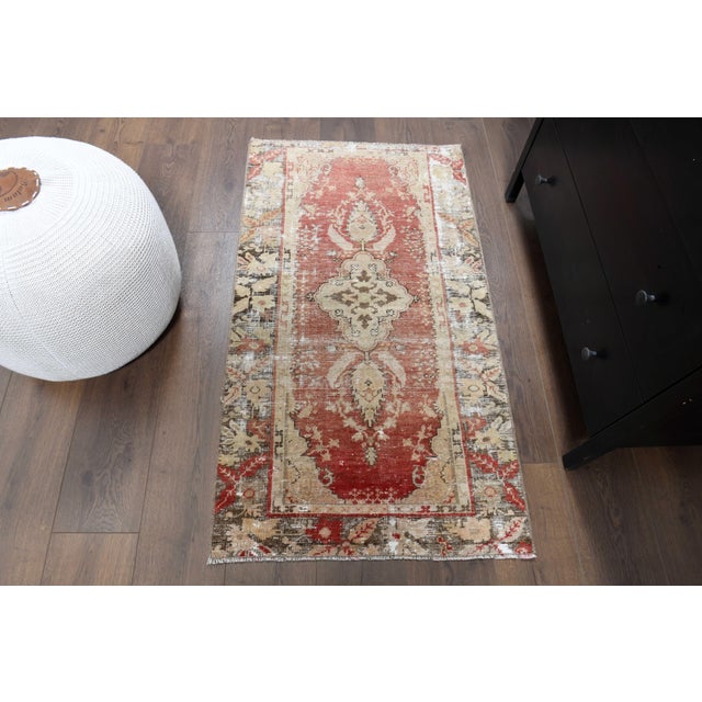 Red 1970s Vintage Handmade Wool Cotton Red Area Rug For Sale - Image 8 of 11