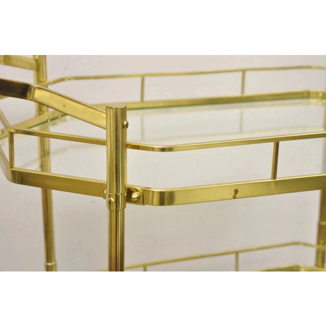 Metal Mid 20th Century Italian Modern Brass and Glass 3 Tier Rolling Bar Cart Serving Table For Sale - Image 7 of 12